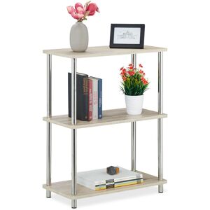 3 Tiered Bookcase Low Kitchen Shelf, Multifunctional, MDF/Metal Shelf Stand, hwd: 76 x 60 x 30 cm, Natural - Relaxdays