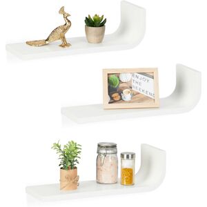 3x Floating Shelves, Curved Design, Decorative Display, Wall-Mounted Racks, hwd: 12 x 39.5 x 14.5 cm, White - Relaxdays