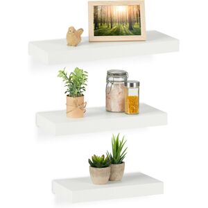 3x Floating Shelves, Various Sizes, Decorative Wall Rack, mdf, Modern Design, incl. Mounting Material, White - Relaxdays