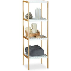 Bamboo 4-Tier Storage Unit, Size 110 x 33 x 34 cm, Wooden Shelf Rack, White / Brown - Relaxdays