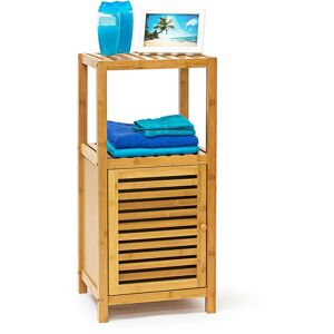 Bamboo Bathroom Shelf with 3 Shelves, 80 x 36.5 x 33 cm, Rack with Wooden Door Free-Standing Shelf Wood 3-Tier Stand, Natural Colour - Relaxdays