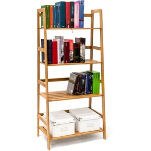 RELAXDAYS Bamboo Bookshelf Bookcase With 4 Shelves 120 x 57 x 31 cm Wooden Shelving Unit For Books In Ladder-Shape Standing Shelf With Protection On 4 Levels,