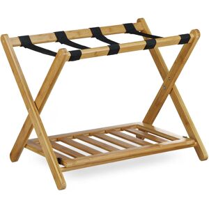 RELAXDAYS Bamboo Luggage Stand, Size: 53 x 68 x 53 cm Foldable Suitcase Rack for Holding Suitcases Backpacks as Luggage Support or Stand made of Wood as Tray