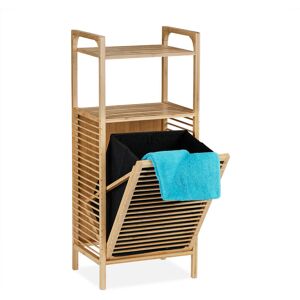 Relaxdays Bathroom Shelf with Laundry Hamper, Removable Folding Fabric Box, Bamboo Frame, 95 x 40 x 30 cm, Natural/Black