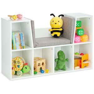 Bookcase, with Seat Cushion, Book Shelf with 6 Compartments, 63x103x30 cm, Bench for Children's Room, White - Relaxdays