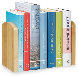 Bookend Set of 2, Support Stand for CDs, DVDs and Books, Natural Bamboo, hwd: 17x11.5x12.5 cm, Brown - Relaxdays