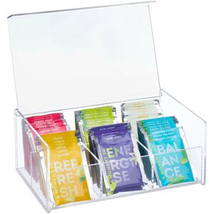 Tea Box, 6 Compartments, Organiser Chest, h x w x d: 9 x 22 x 14.5 cm, Acrylic, Transparent - Relaxdays