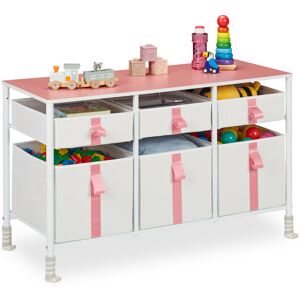 Chest of Drawers, for Children, HxWxD: 61.5 x 100 x 40.5 cm, 6 Drawers, Metal, Drawer Cabinet, White/Pink - Relaxdays