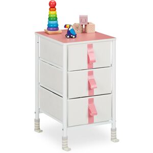 Chest of Drawers, for Children, HxWxD: 61.5 x 36 x 40.5 cm, 3 Drawers, Metal, Drawer Cabinet, White/Pink - Relaxdays