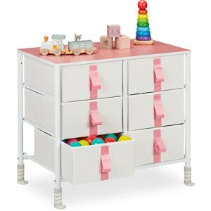 Chest of Drawers, for Children, HxWxD: 61.5 x 68 x 40.5 cm, 6 Drawers, Metal, Drawer Cabinet, White/Pink - Relaxdays