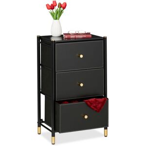 Chest of Drawers, HxWxD: 76.5 x 46 x 30 cm, 3 Drawers, mdf & Steel, Drawer Cabinet, Drawer Dresser, Black/Gold - Relaxdays