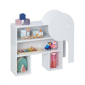 Children's Bookcase, Elephant-Shaped, 4 Compartments, Fun Shelf for Kids, HxWxD: 60.5 x 64.5 x 20.5 cm, White - Relaxdays