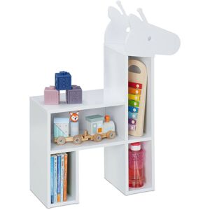 Children's Bookcase, Giraffe-Shaped, 4 Compartments, Fun Shelf for Kids, HxWxD: 69.5 x 52.5 x 20 cm, White - Relaxdays