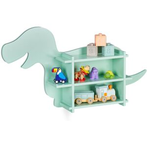 Children's Dinosaur Shelf, 2 Open Compartments, Kids Bookcase, Wall Mounted, 43.5 x 84 x 13.5 cm, Turquoise - Relaxdays