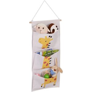 Children's Hanging Organiser, 3 Compartments, Cotton, HxW: 82x33.5 cm, Toy Storage, Office, Giraffe Motif - Relaxdays