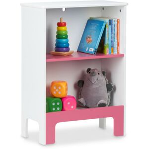 Children's Shelf, 2 Levels, HxWxD: 66 x 48 x 24 cm, Storage Unit for Books & Toys, Sturdy mdf, White/Pink - Relaxdays