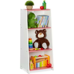 Children's Shelf, 3 Compartments, hwd: 88 x 40 x 30 cm, Storage Unit Kids' Room, Toys & Games, mdf, White/Pink - Relaxdays