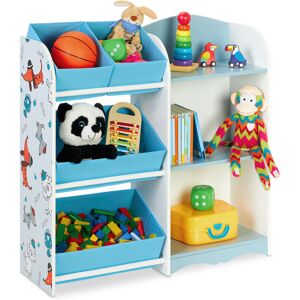 Children's Shelf, 4 Boxes, 3 Open Compartments, hwd: 85 x 85 x 26 cm, Toys Storage, Puppies Motif, Colourful - Relaxdays