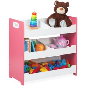 Children's Shelf, 5 Compartments, Storage Shelf with Handles, HxWxD: 60x63x30 cm, Toy Shelf, mdf, White-Pink - Relaxdays