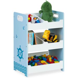 Relaxdays Children's Shelf, 5 Compartments, Sturdy MDF, Toy Storage with Handles, HWD: 60 x 42.5 x 30 cm, White/Blue