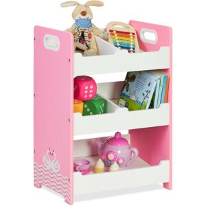 Children's Shelf, 5 Compartments, Sturdy mdf, Toy Storage with Handles, hwd: 60 x 42.5 x 30 cm, White/Pink - Relaxdays