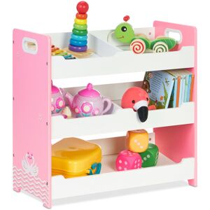 Children's Shelf, 5 Compartments, Sturdy mdf, Toy Storage with Handles, hwd: 60 x 62.5 x 30 cm, White/Pink - Relaxdays