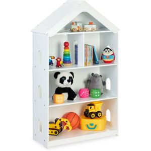 Relaxdays Children's Shelf, House Shape, 5 Compartments, Tall, for Books & Toys, HWD: 122x71x31 cm, Kid's Room, White