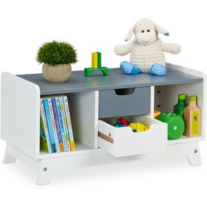 Children's Sideboard for Toys & Books, HxWxD: 30x60x30 cm, 4 Compartments, Girls & Boys, Shelves, White/Grey - Relaxdays