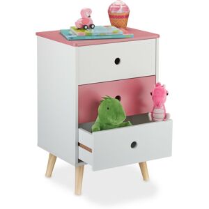 Children's Storage Unit, 3 Spacious Drawers, Toy Shelf for Kids' Room, HxWxD: 61.5 x 38 x 30 cm, White/Pink - Relaxdays