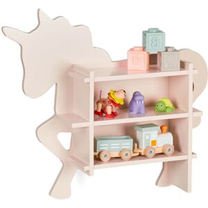 Children's Unicorn Shelf, 2 Open Compartments, Kids Bookcase, Wall Mounted Storage, 54.5 x 66 x 13 cm, Pink - Relaxdays