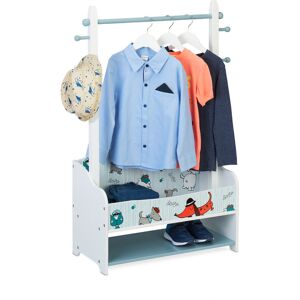 Clothes Rack for Children, Wardrobe hwd: 101 x 71 x 30 cm, 4 Hooks, 2 Shelves, with Shoe Shelf, Colourful Dogs - Relaxdays