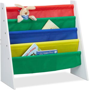 Colourful Bookcase for Children, Toy Storage Organiser Shelf, MDF+Polyester with 4 Fabric Covers - Relaxdays