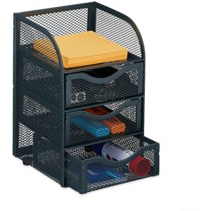 Relaxdays - Desk Organiser, 4 Compartments, Drawers, Mesh Design, h x w x d: 21 x 12.5 x 13 cm, Metal, Grey