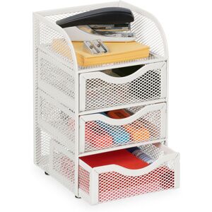 Relaxdays - Desk Organiser, 4 Compartments, Drawers, Mesh Design, h x w x d: 21 x 12.5 x 13 cm, Metal, White