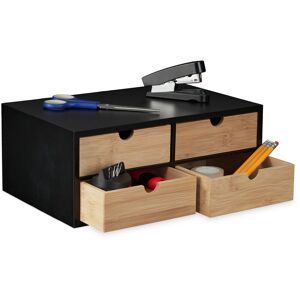 Relaxdays - Desk Organiser, 4 Drawers, Bamboo & mdf, hwd: 13.5 x 33 x 21 cm, Office Stationary Box, Storage, Natural/Black