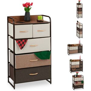 Relaxdays - Dresser, 5 Drawer Compartments, with Shelf, 5 Folding Baskets, Fabric, Steel Frame, 100x58x31.5 cm, Brown