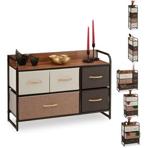 Relaxdays - Dresser, 5 Drawer Compartments, with Shelf, 5 Folding Baskets, Fabric, Steel Frame, 58x87.5x31.5 cm, Brown