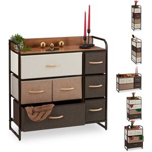 Relaxdays Dresser, 7 Drawer Compartments, with Shelf, 7 Folding Baskets, Fabric, Steel Frame, 79x80x31.5 cm, Brown