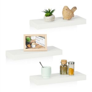 Floating Shelf, Set of 3, Decorative Wall Rack, mdf, Modern Design, Suspended Board, hwd: 3.5x38x15 cm, White - Relaxdays