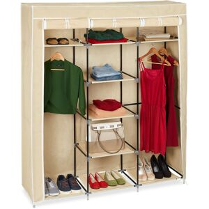 Canvas Wardrobe, Fabric Wardrobe, hwd 173 x 148 x 42.5 cm, 9 Shelves, Textile, Camping, Folding Cabinet, Beige - Relaxdays