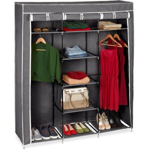 Canvas Wardrobe, Fabric Wardrobe, hwd 173 x 148 x 42.5 cm, 9 Shelves, Textile, Camping, Folding Cabinet, Grey - Relaxdays