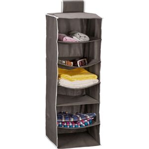 Hanging Wardrobe Storage, 6 Open Compartments, HxWxD: 96 x 32 x 31 cm, Hanging Organiser, Camping, Anthracite - Relaxdays