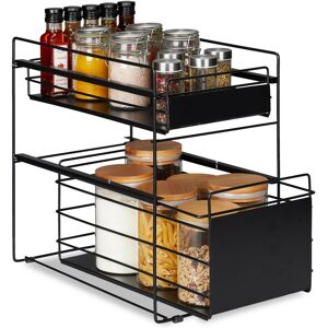 Kitchen cupboard storage, with 2 baskets, kitchen organiser, storage shelves, for bathroom, pull-out, black - Relaxdays