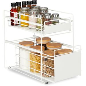 Kitchen cupboard storage, with 2 baskets, kitchen organiser, storage shelves, for bathroom, pull-out, white - Relaxdays