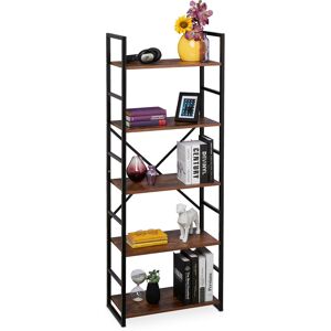 Bookcase with 5 levels, Industrial Look, HxWxD: 158.5 x 60 x 30 cm, mdf & Metal, Office File Rack, Brown/Black - Relaxdays