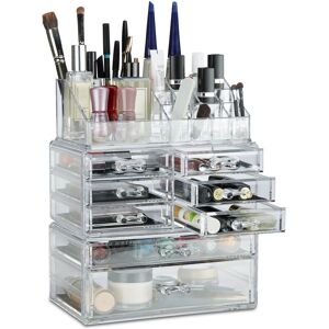 Makeup Organizer with Drawers, Stacking Makeup and Jewellery Box, Acrylic Cosmetic Kit, Transparent - Relaxdays