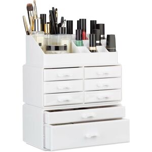 Makeup Organizer with Drawers, Stacking Makeup and Jewellery Box, Acrylic Cosmetic Kit, White - Relaxdays