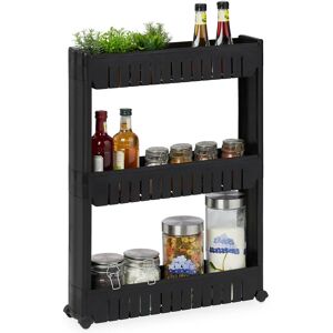 Niche Trolley, 3 Shelves, Narrow Shelf for Bathroom & Kitchen, 71x12.5x54 cm, Rolling Storage Plastic, Black - Relaxdays