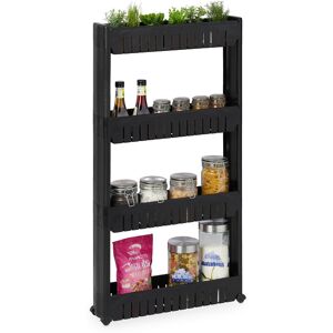 Niche Trolley, 4 Shelves, Narrow Shelf for Bathroom & Kitchen, 101x12.5x54 cm, Rolling Storage Plastic, Black - Relaxdays