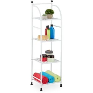 Narrow Storage Unit, 115 x 33 x 28 cm, Kitchen & Bathroom Shelf, 4 Lattice Trays, Metal Standing Tower, White - Relaxdays